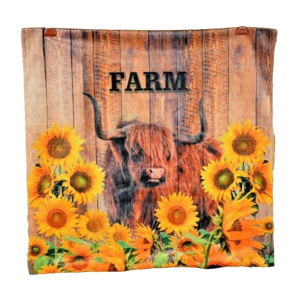 Highland Cow with Sunflowers Farm 18 x 18 inch Throw Pillow Cover
